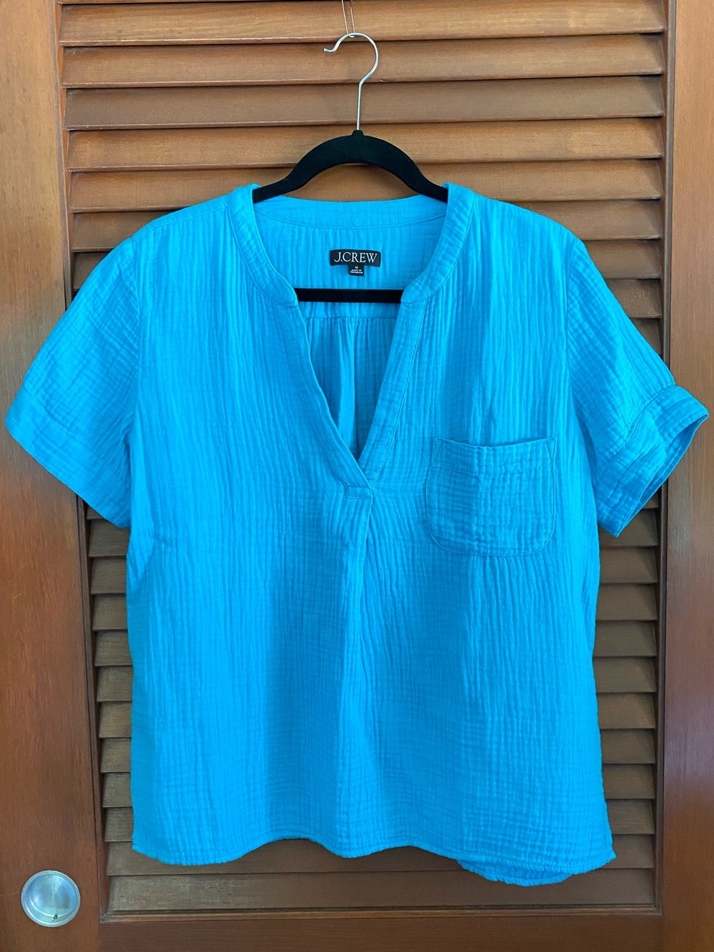 J. Crew Turquoise Short Sleeve V-Neck Cotton Gauze Popover M